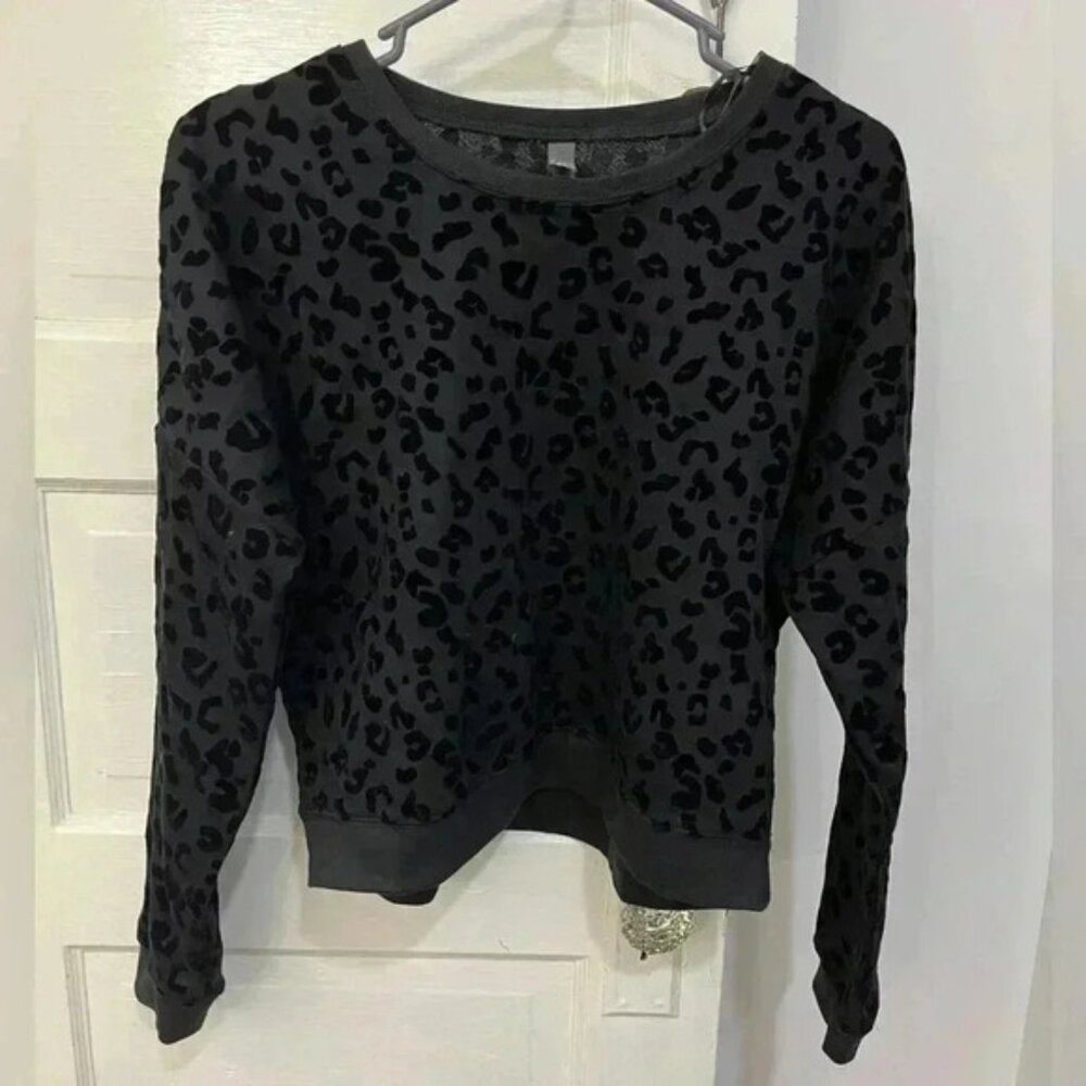 ALYA black cheetah print pull over sweater women's size extra small